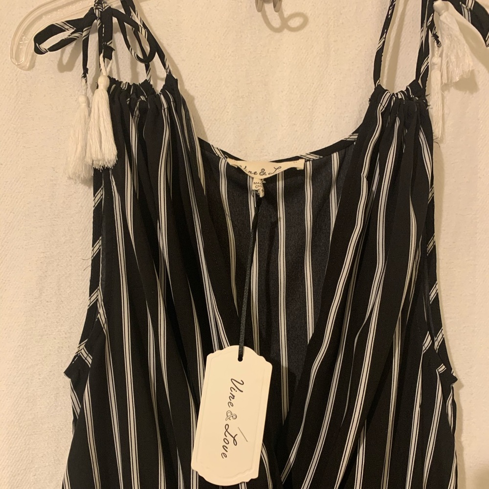 Vine&Love Black/White Jumpsuit w/Tassels